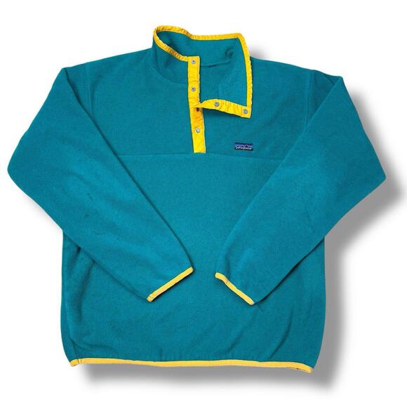 Patagonia Tops - Vintage Patagonia Synchilla Snap-T Fleece Pullover Teal Yellow Trim Y2K SzXL 90s